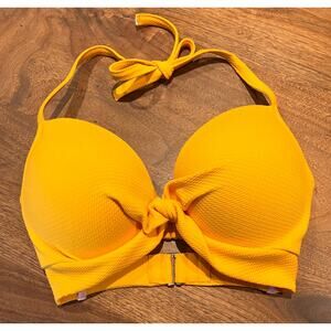 Shade‎ Shore Bikini Top 36DD Yellow Textured Light Lift Halter Tie Swimwear